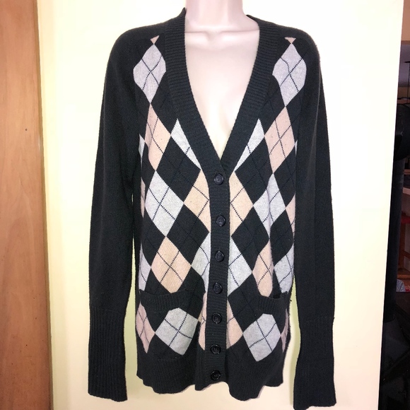 J CREW 100% cashmere argyle cardigan sweater - Picture 1 of 7